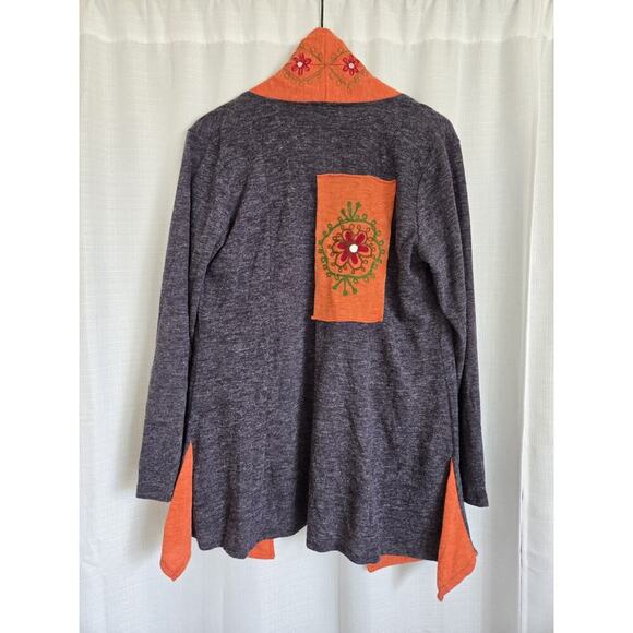 Sacred Threads Large Blue Orange Boho Hippie Artsy Embroidered Open Cardigan - Picture 2 of 9